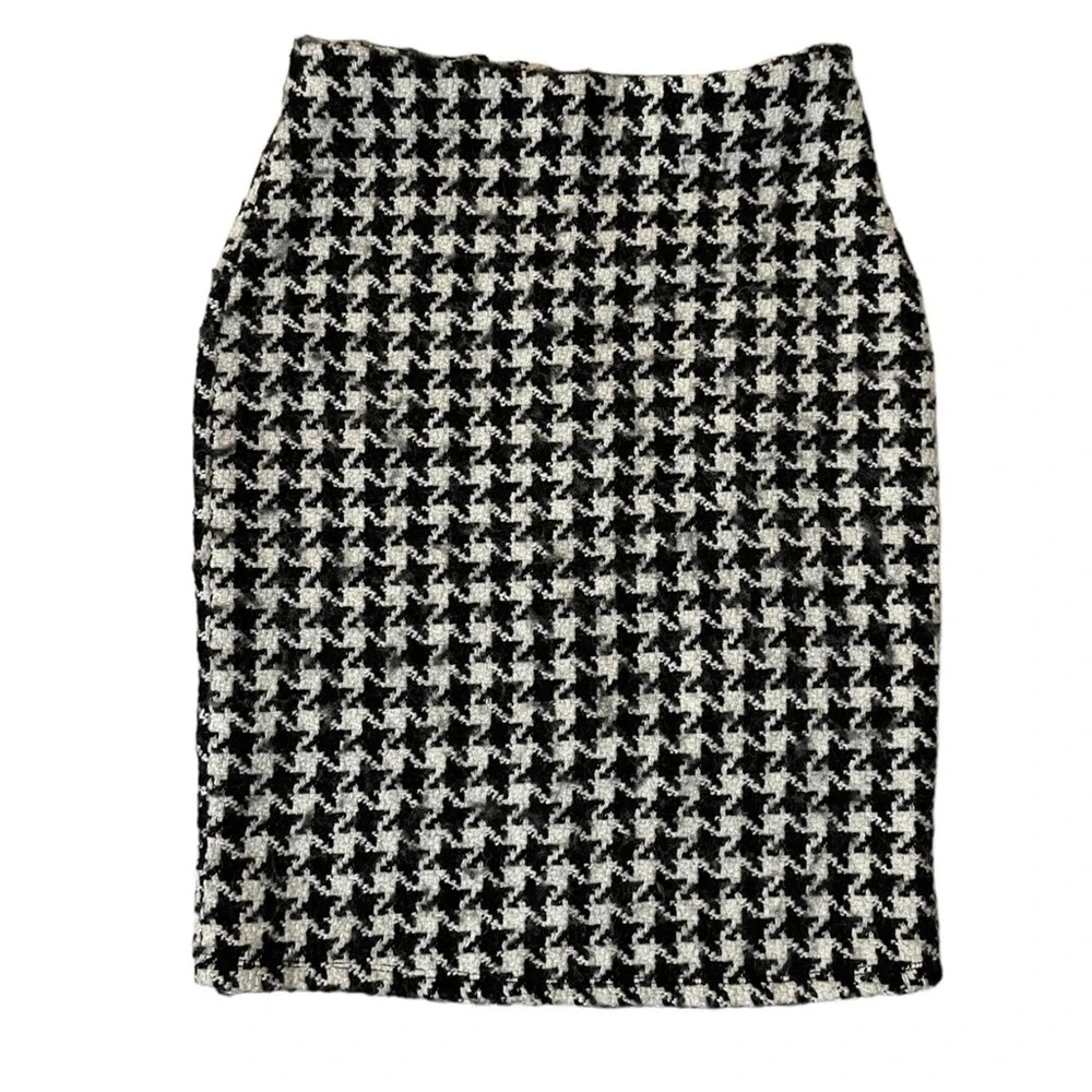 Bohme Houndstooth Pencil Skirt Womens Medium Black White Career Preppy‎